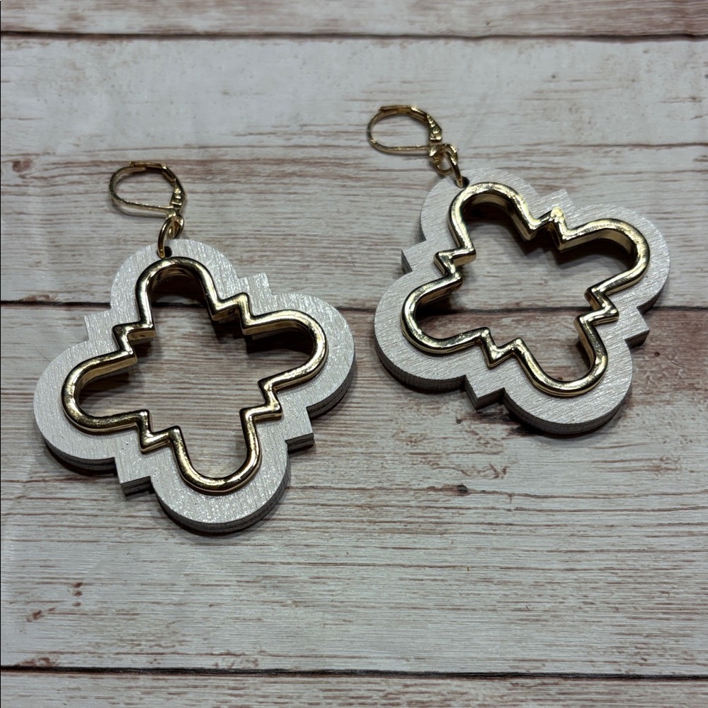 Trendy Gold and White Geometric Dangle Earrings